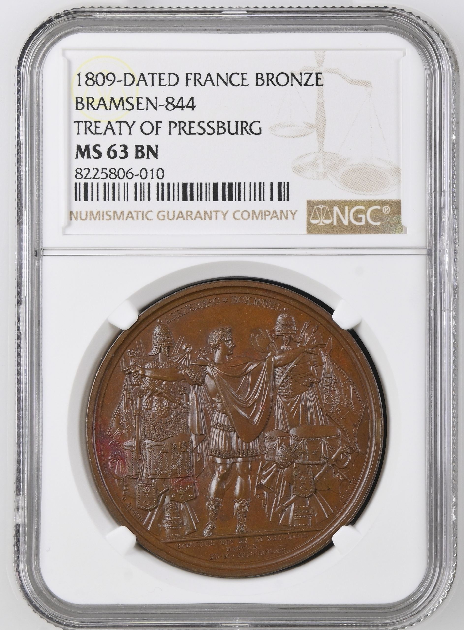 France Treaty of Pressburg Bronze Medal 1809 Bramsen-844 NGC MS63BN 0148226