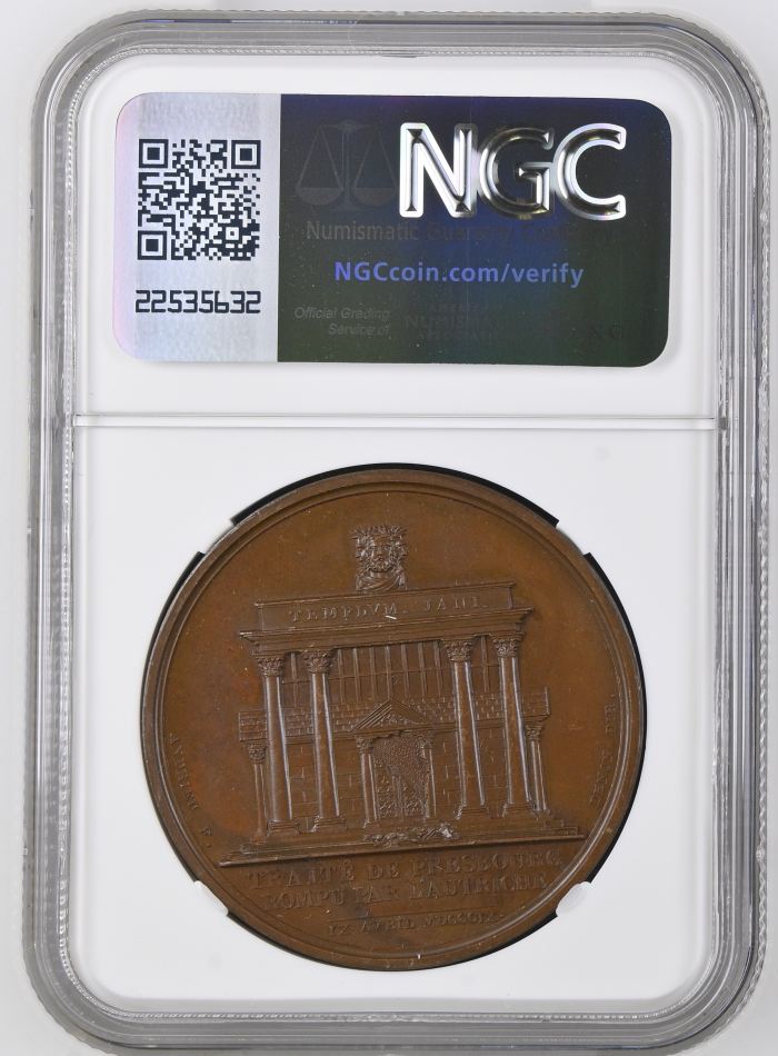 France Treaty of Pressburg Bronze Medal 1809 Bramsen-844 NGC MS63BN 0148226France Treaty of Pressburg Bronze Medal 1809 Bramsen-844 NGC MS63BN 0148226 - Image 2