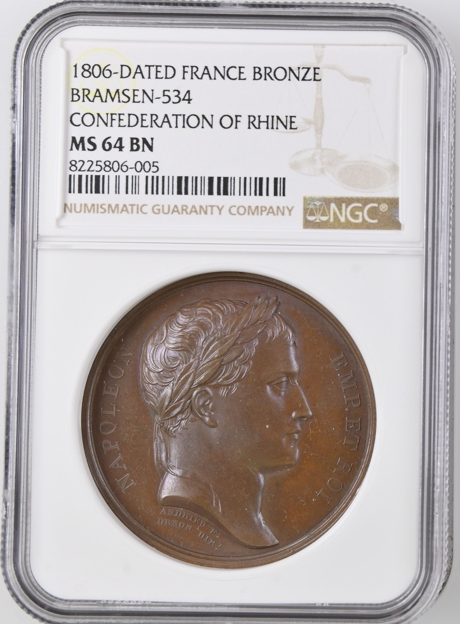 France Confederation of Rhine Bronze Medal 1806 Bramsen-534 NGC MS64BN 0148227