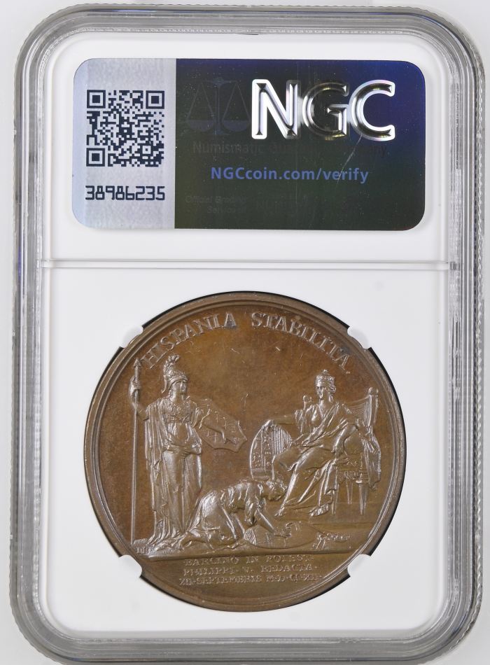 France Capture of Barcelona Bronze Medal 1712 DIVO-311 NGC MS64BN 0148230France Capture of Barcelona Bronze Medal 1712 DIVO-311 NGC MS64BN 0148230 - Image 2