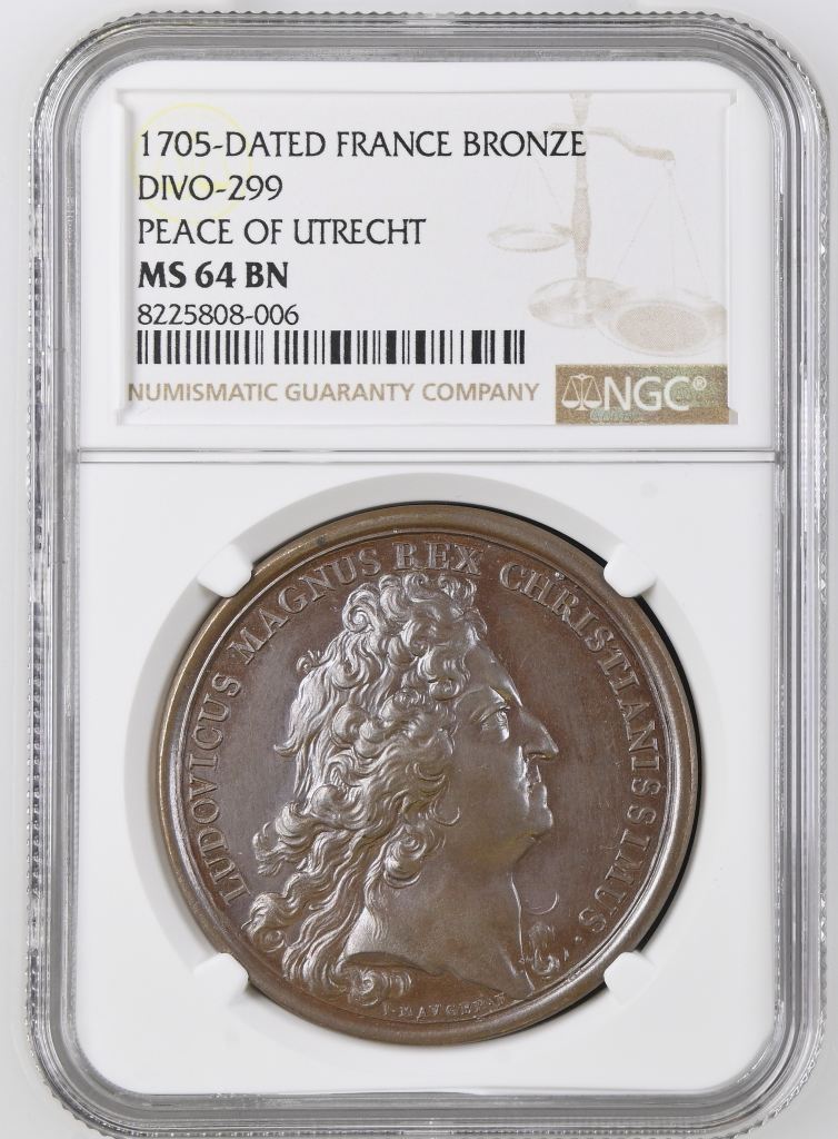 France Peace of Utrecht Bronze Medal 1705 DIVO-299 NGC MS64BN 0148231