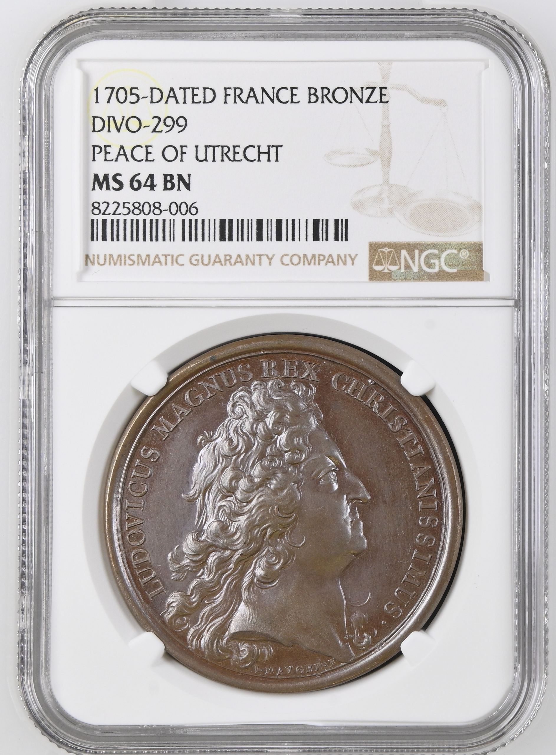France Peace of Utrecht Bronze Medal 1705 DIVO-299 NGC MS64BN 0148231