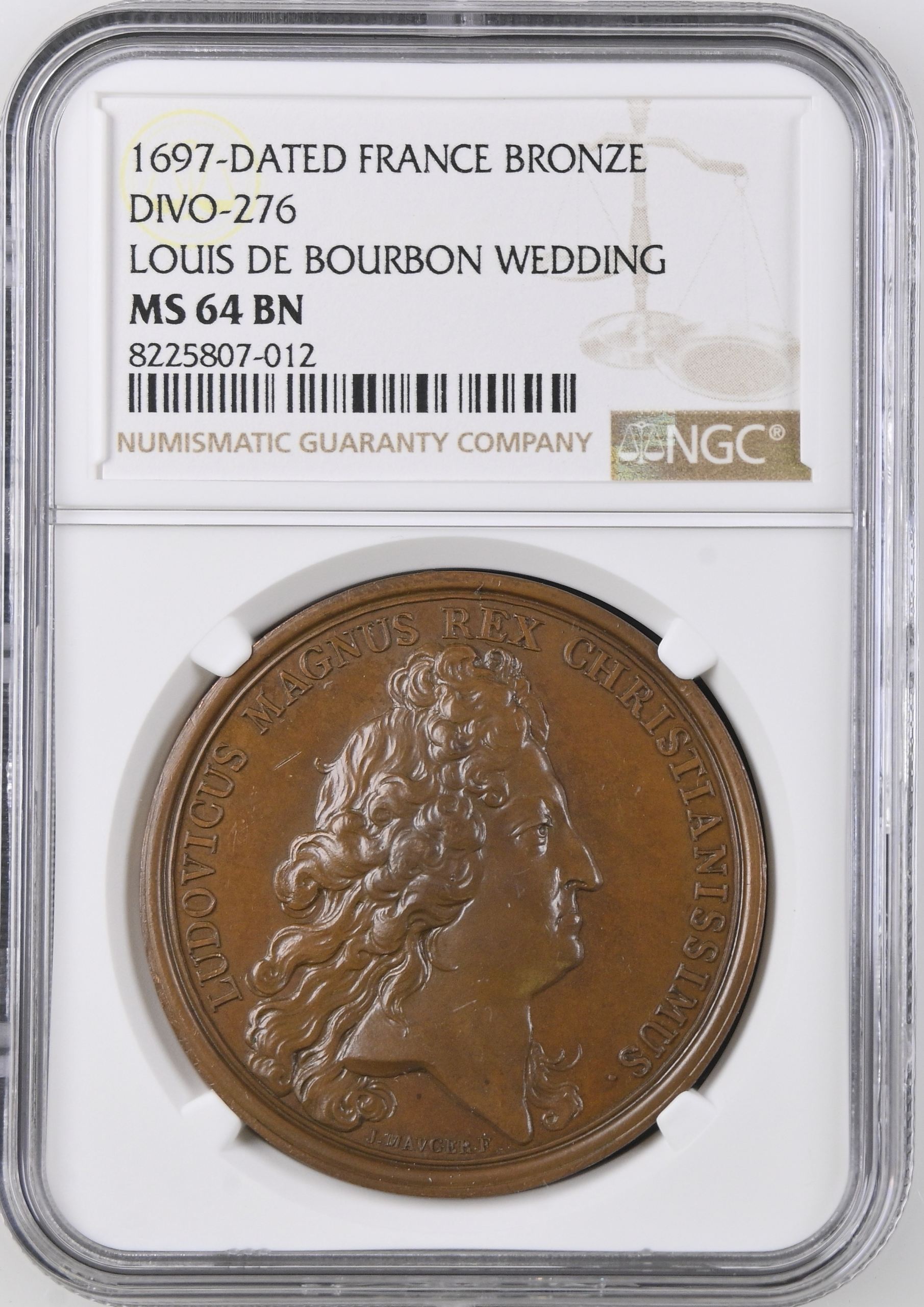 France Louis de Bourbon Wedding Bronze Medal 1697 DIVO-276 NGC MS64BN 0148234