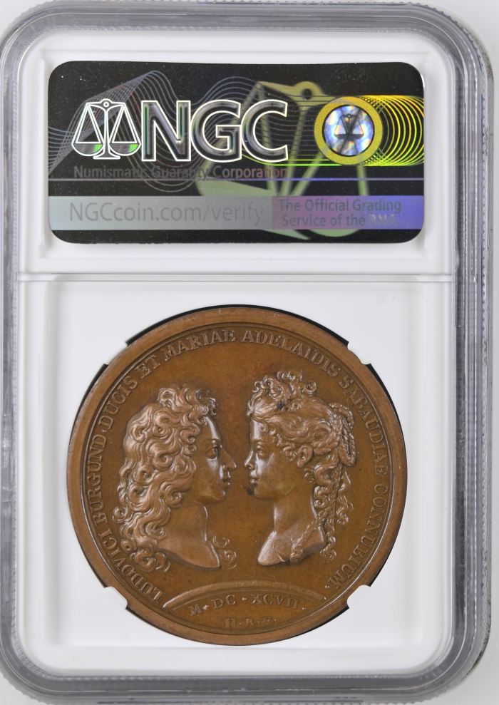 France Louis de Bourbon Wedding Bronze Medal 1697 DIVO-276 NGC MS64BN 0148234France Louis de Bourbon Wedding Bronze Medal 1697 DIVO-276 NGC MS64BN 0148234 - Image 2