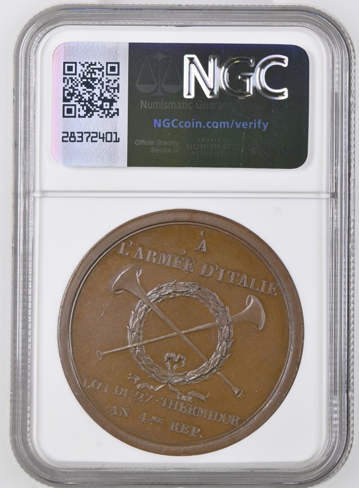 France Battle of Castiglione Bronze Medal 1796 Julius-502 NGC MS63BN 0148235France Battle of Castiglione Bronze Medal 1796 Julius-502 NGC MS63BN 0148235 - Image 2