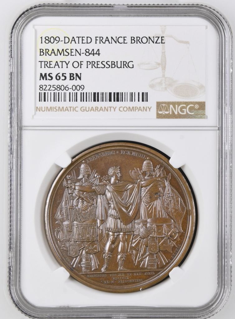 France Treaty of Pressburg Bronze Medal 1809 Bramsen-844 NGC MS65BN 0148238