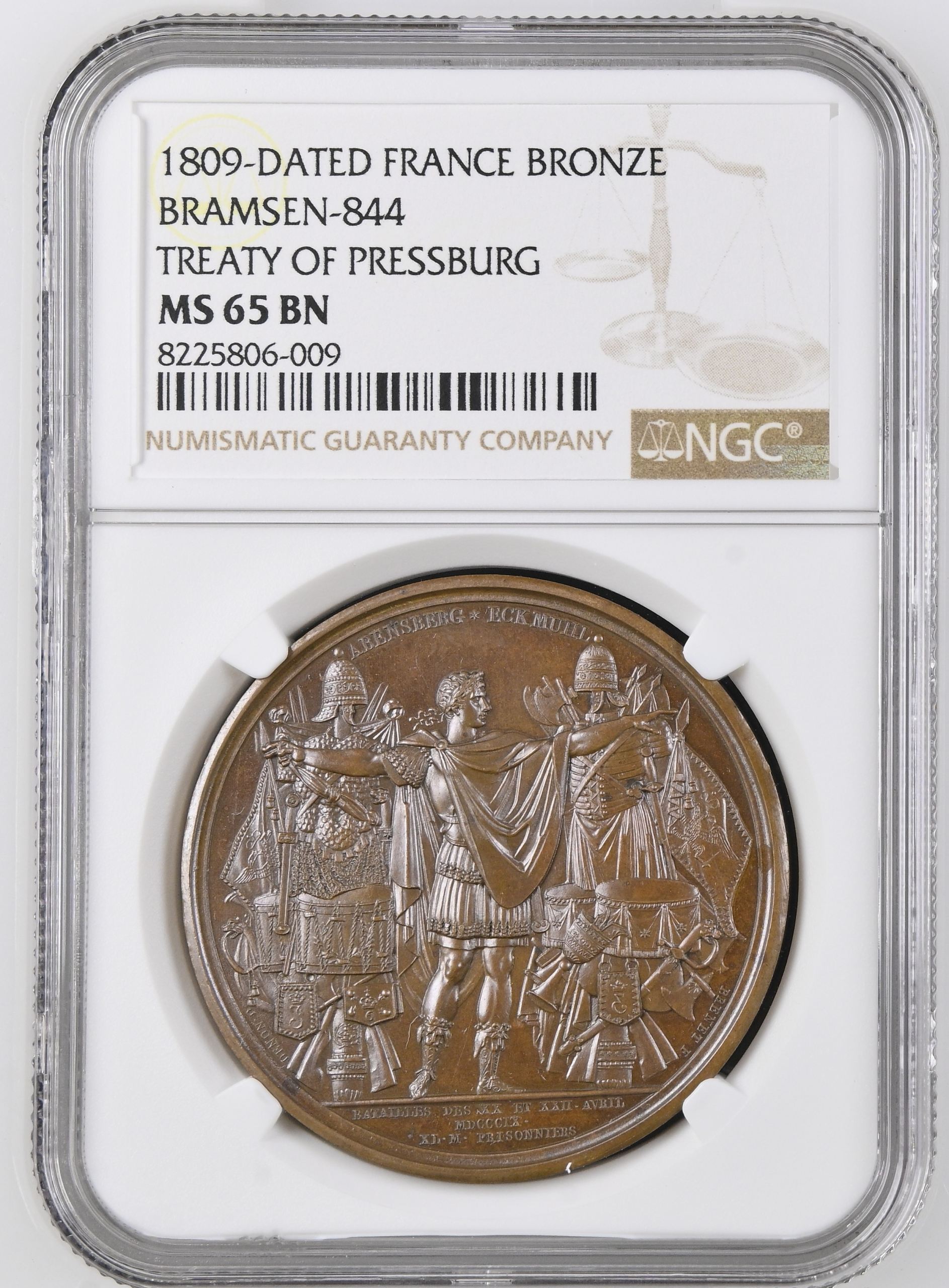 France Treaty of Pressburg Bronze Medal 1809 Bramsen-844 NGC MS65BN 0148238