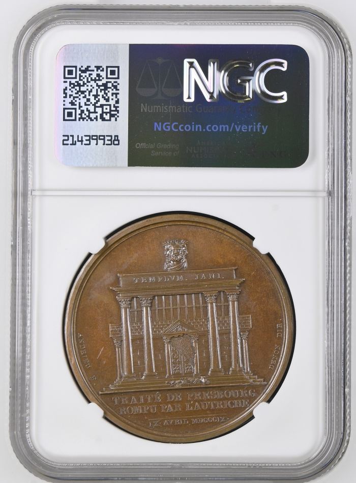 France Treaty of Pressburg Bronze Medal 1809 Bramsen-844 NGC MS65BN 0148238France Treaty of Pressburg Bronze Medal 1809 Bramsen-844 NGC MS65BN 0148238 - Image 2