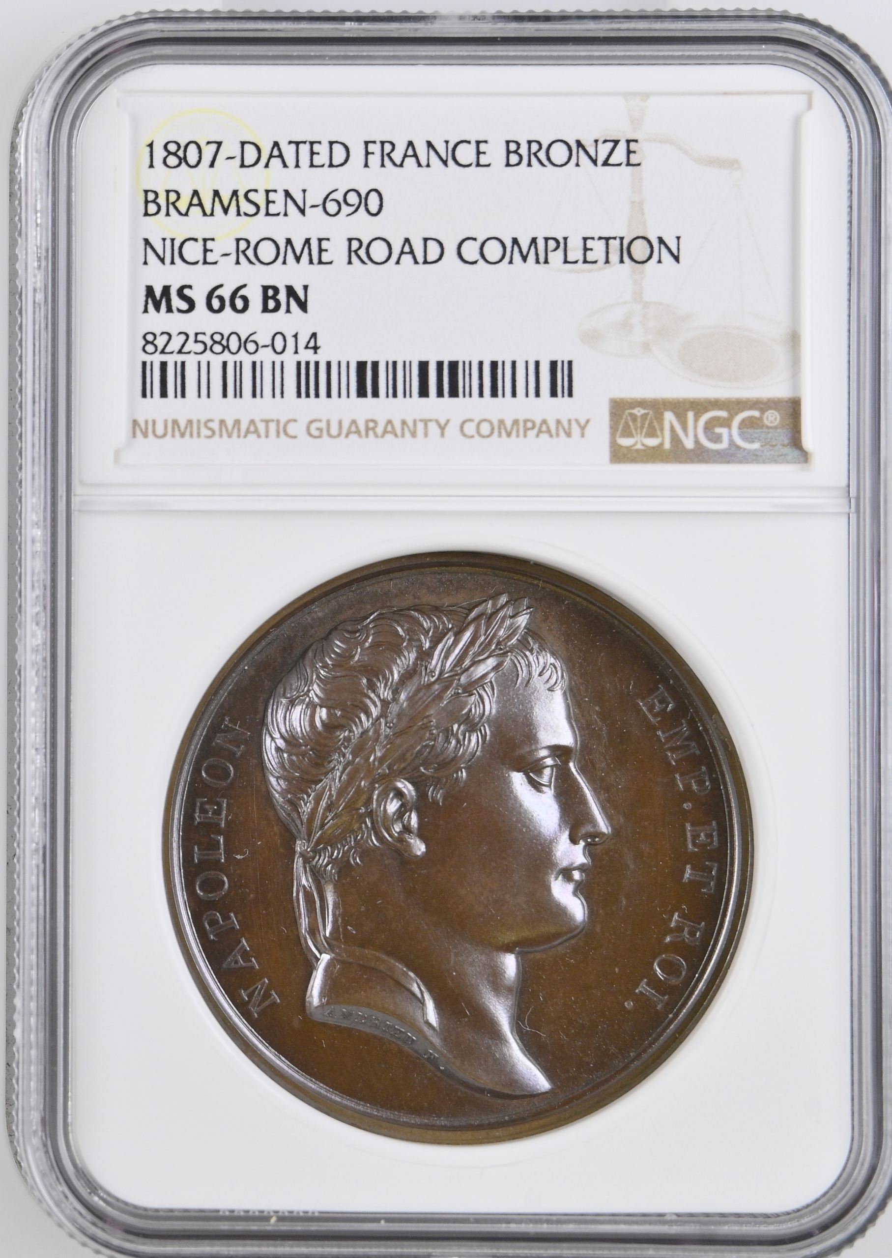 France Nice-Rome Road Completion Bronze Medal 1807 Bramsen-690 NGC MS66BN 0148239