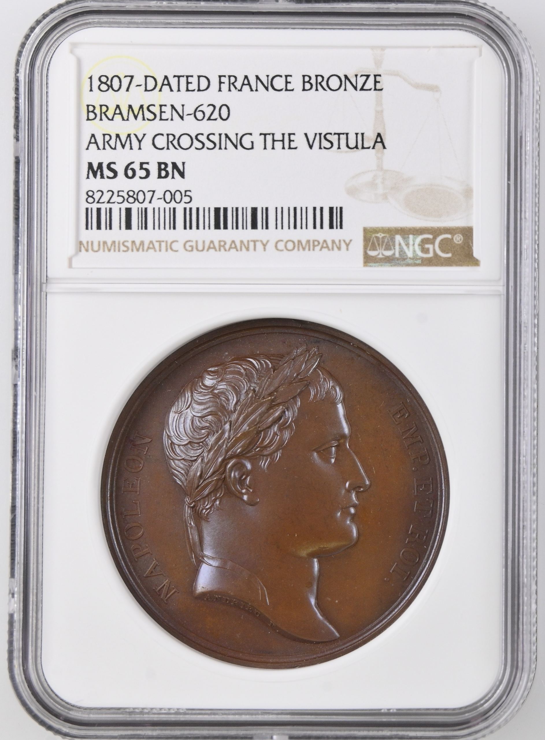 France Army Crossing the Vistula Bronze Medal 1807 Bramsen-620 NGC MS65BN 0148240