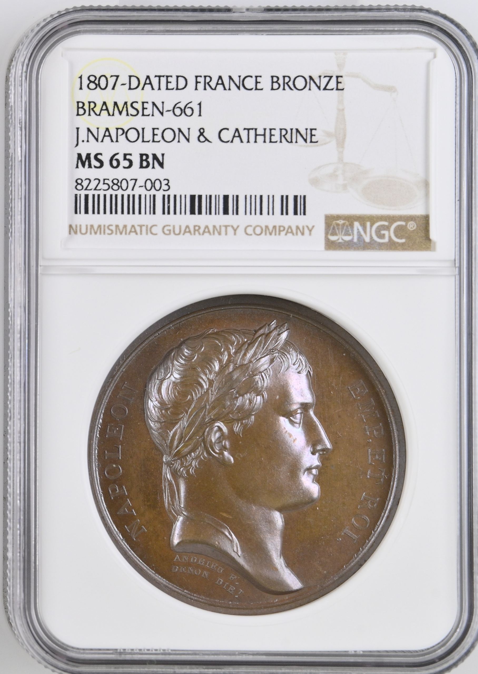 France J. Napoleon & Catherine Bronze Medal 1807 Bramsen-661 NGC MS65BN 0148242