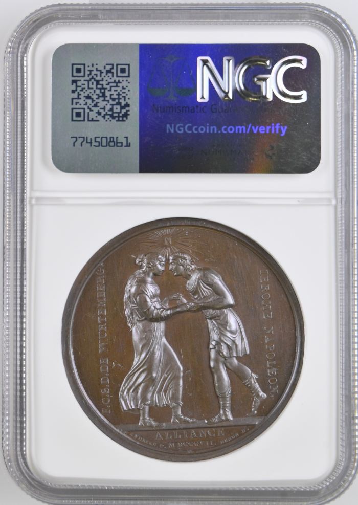 France J. Napoleon & Catherine Bronze Medal 1807 Bramsen-661 NGC MS65BN 0148242France J. Napoleon & Catherine Bronze Medal 1807 Bramsen-661 NGC MS65BN 0148242 - Image 2