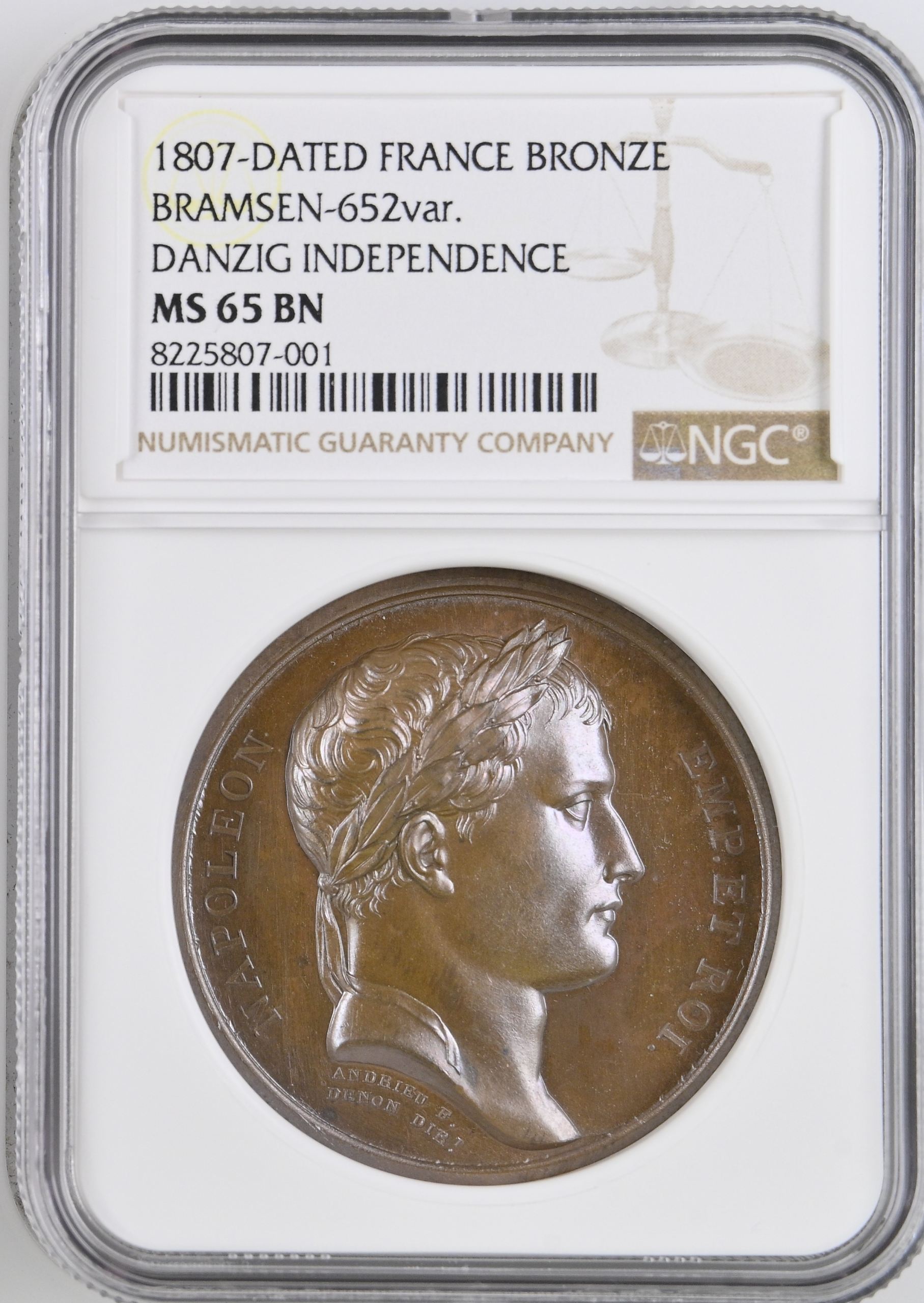 France Danzig Independence Bronze Medal 1807 Bramsen-652var NGC MS65BN 0148243