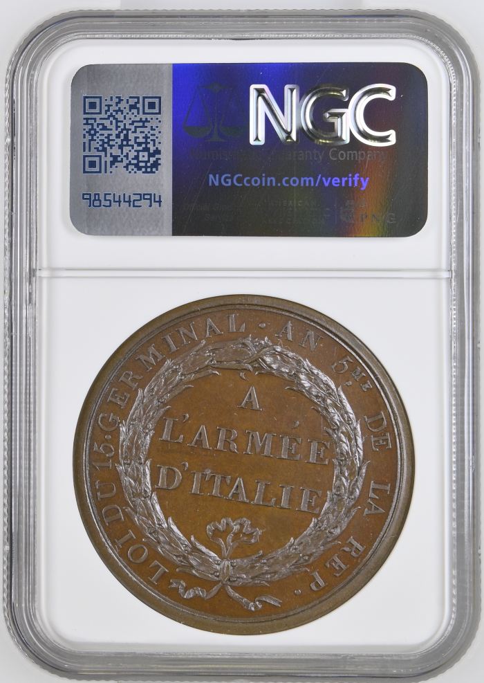 France Capture of Trieste Bronze Medal 1797 Julius-546 NGC MS65BN 0148244France Capture of Trieste Bronze Medal 1797 Julius-546 NGC MS65BN 0148244 - Image 2