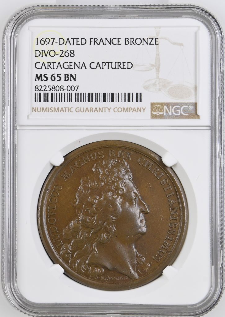 France Cartagena Captured Bronze Medal 1697 DIVO-268 NGC MS65BN 0148245