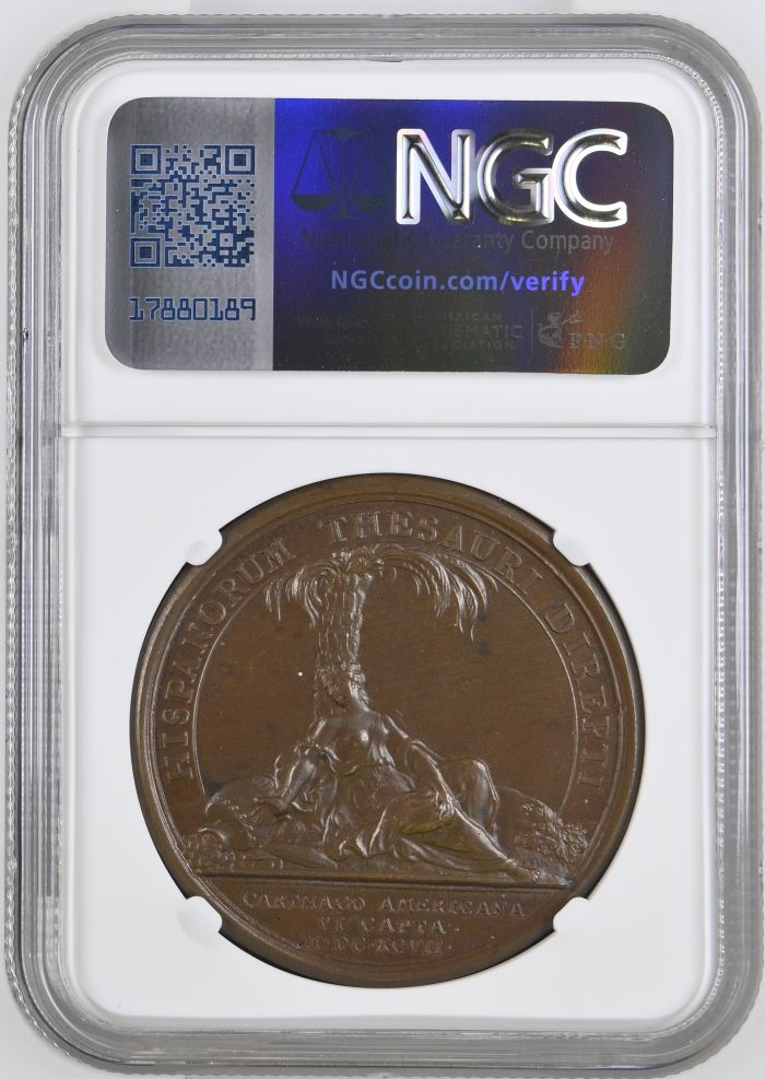 France Cartagena Captured Bronze Medal 1697 DIVO-268 NGC MS65BN 0148245France Cartagena Captured Bronze Medal 1697 DIVO-268 NGC MS65BN 0148245 - Image 2