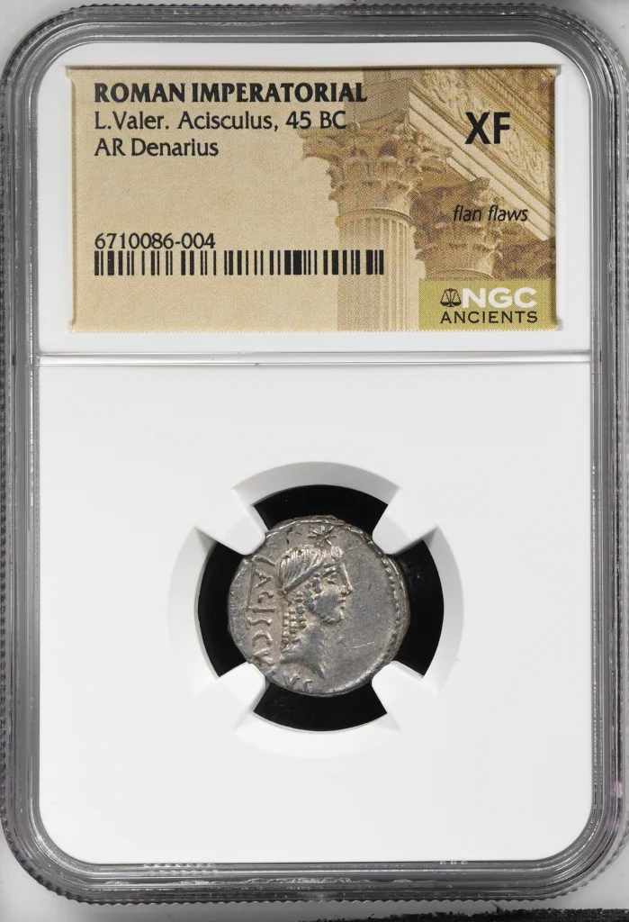 Roman Imperatorial L.Valer.Acisculus 45 BC AR Denarius NGC XF 0148567