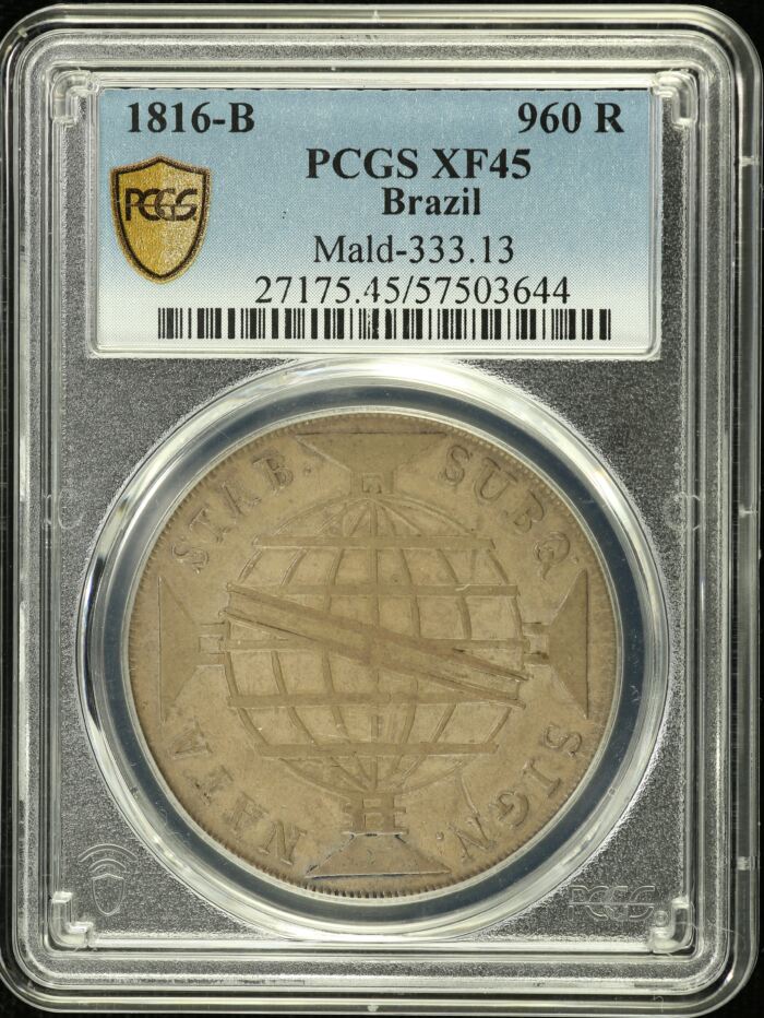 Brazil 960 Reis 1816 B Mald-333.13 PCGS XF45 0148597Brazil 960 Reis 1816 B Mald-333.13 PCGS XF45 0148597