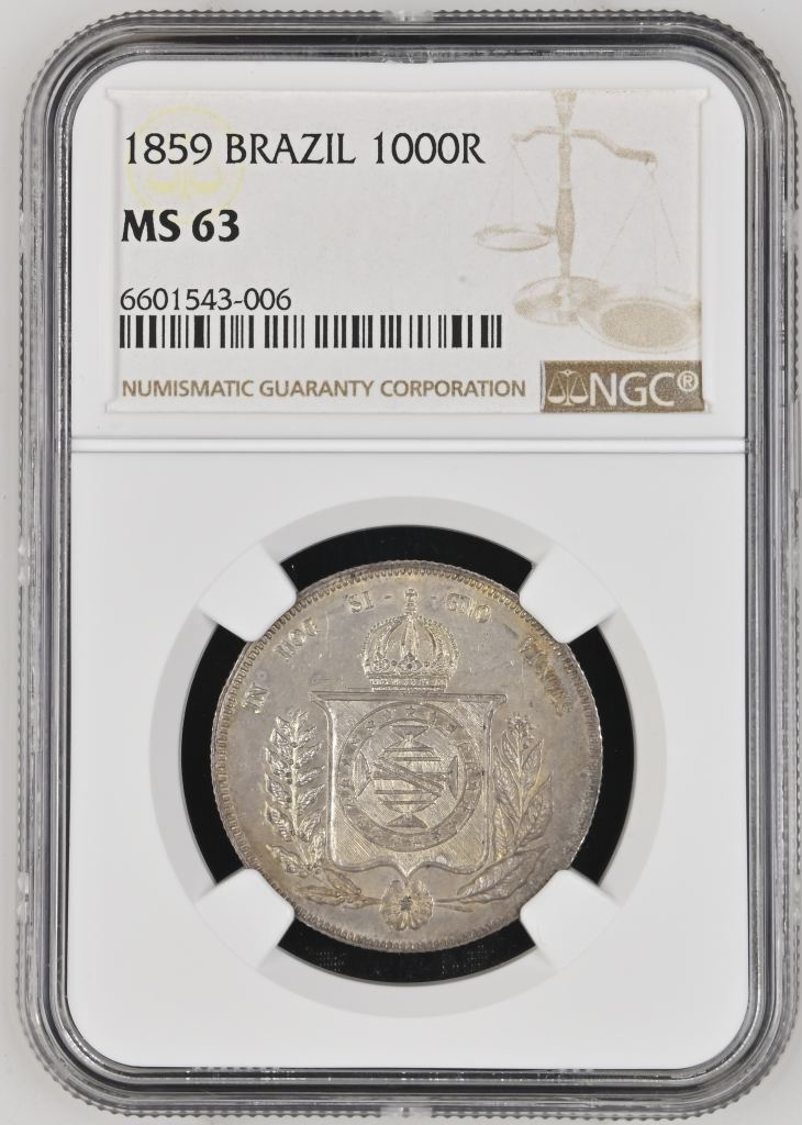 Brazil 1,000 Reis 1859 NGC MS63 0148598