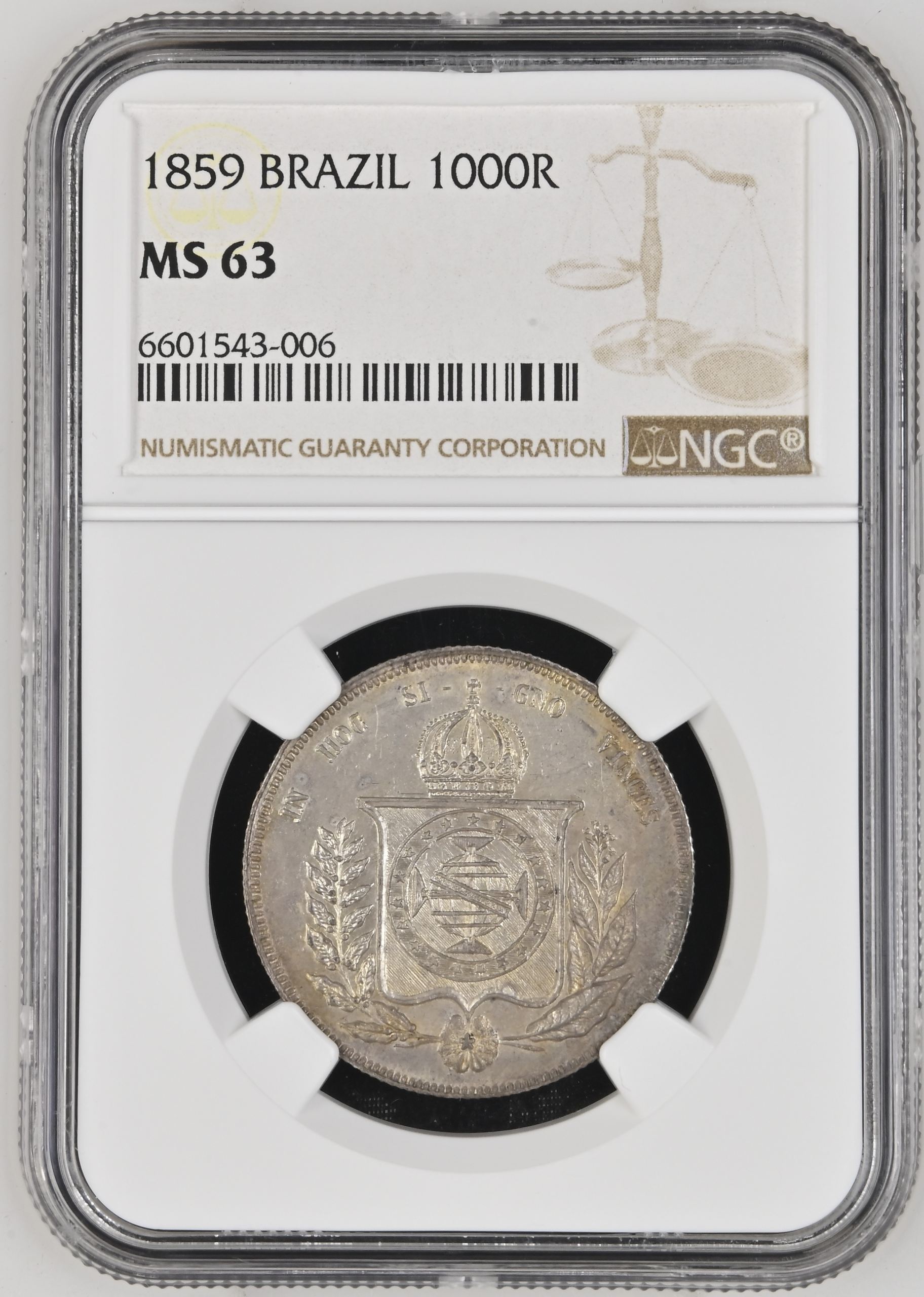 Brazil 1,000 Reis 1859 NGC MS63 0148598