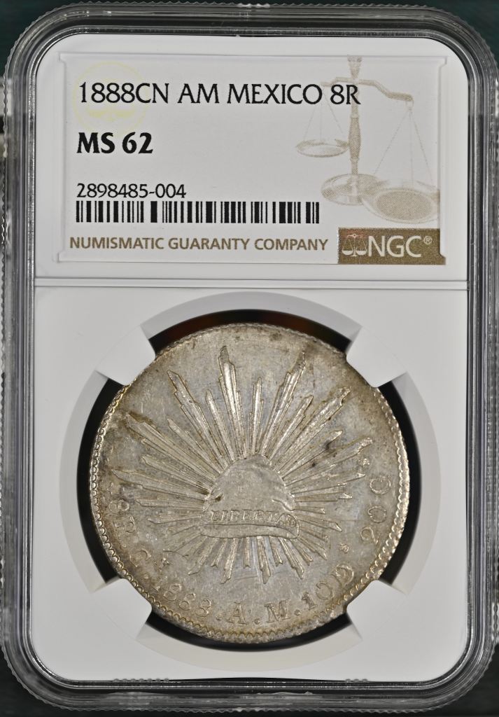 Culiacan 8 Reales 1888 Cn AM NGC MS62 0148599