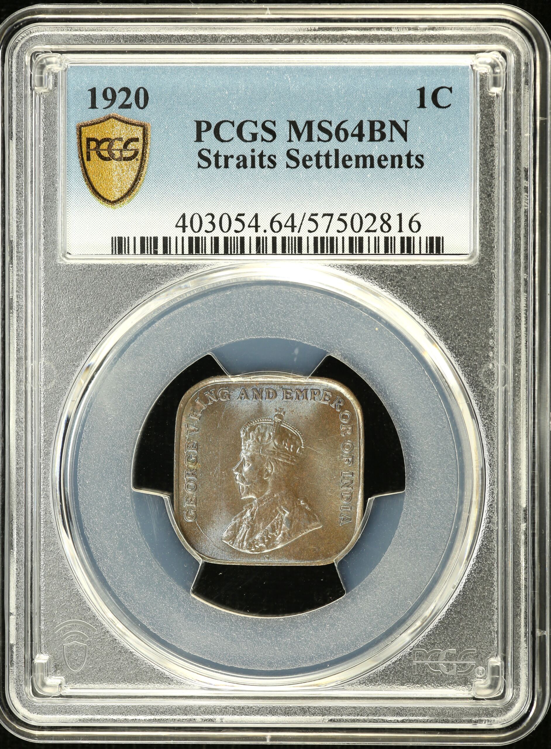 Straits Settlements Cent 1920 PCGS MS64BN 0148627