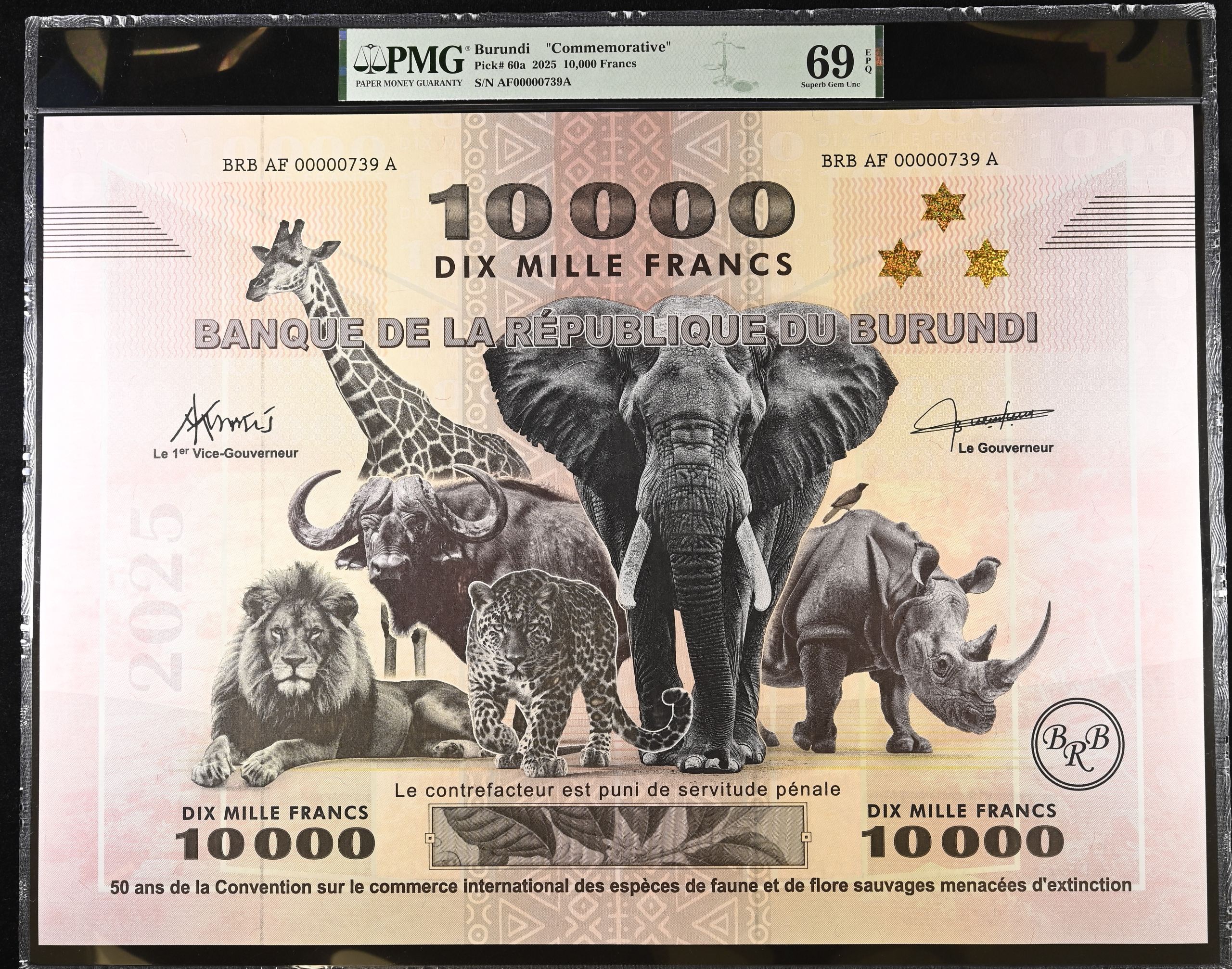 Burundi 10,000 Francs 2025 Pick# 60a PMG Superb Gem Unc 69 EPQ 0148636