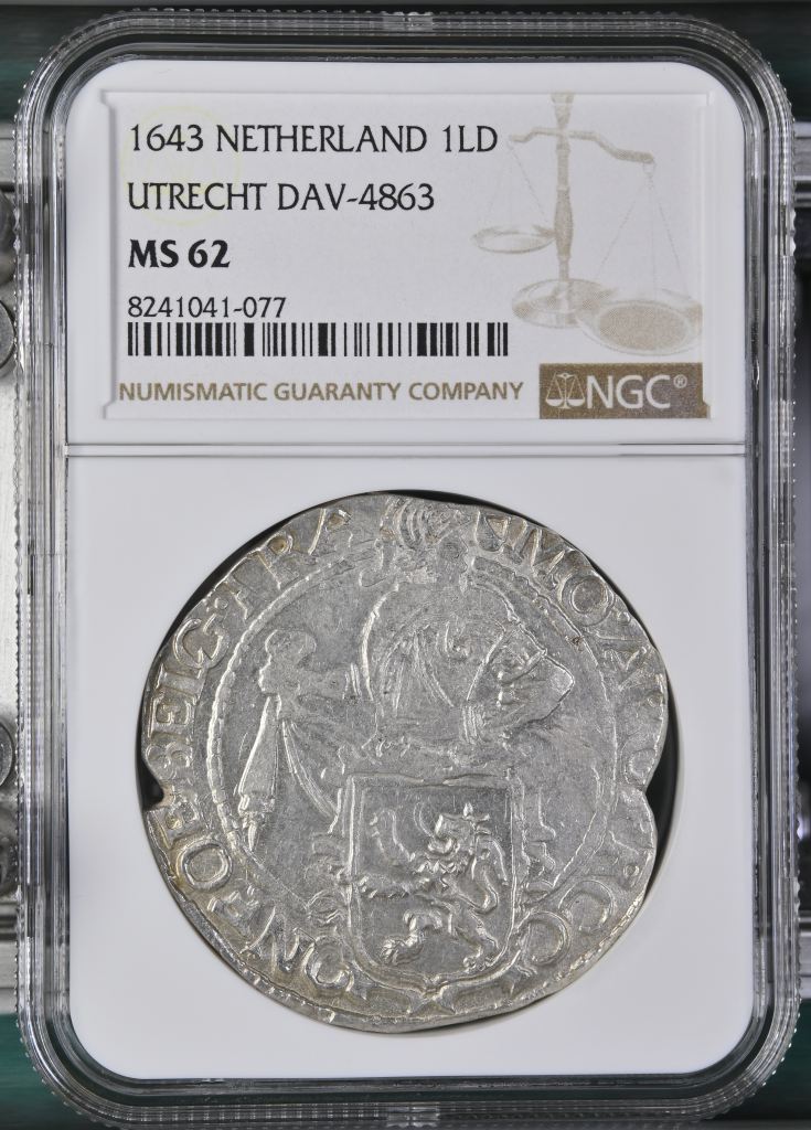 Netherlands Lion Dollar 1643 Utrecht DAV-4863 NGC MS62 0149288