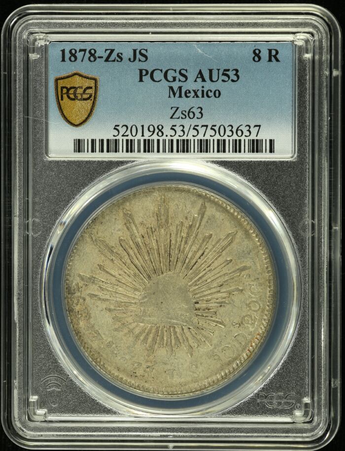Zacatecas 8 Reales 1878 Zs JS PCGS AU53 0149305Zacatecas 8 Reales 1878 Zs JS PCGS AU53 0149305
