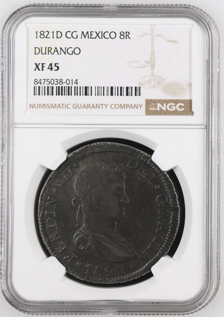 War For Independence 8 Reales 1821 D CG NGC XF45 0149315