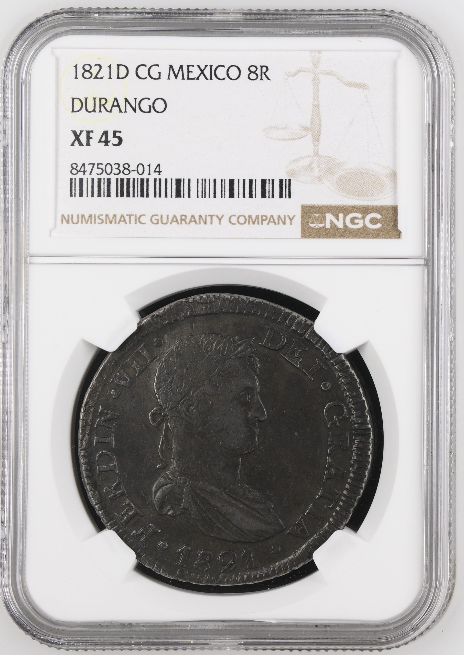 War For Independence 8 Reales 1821 D CG NGC XF45 0149315