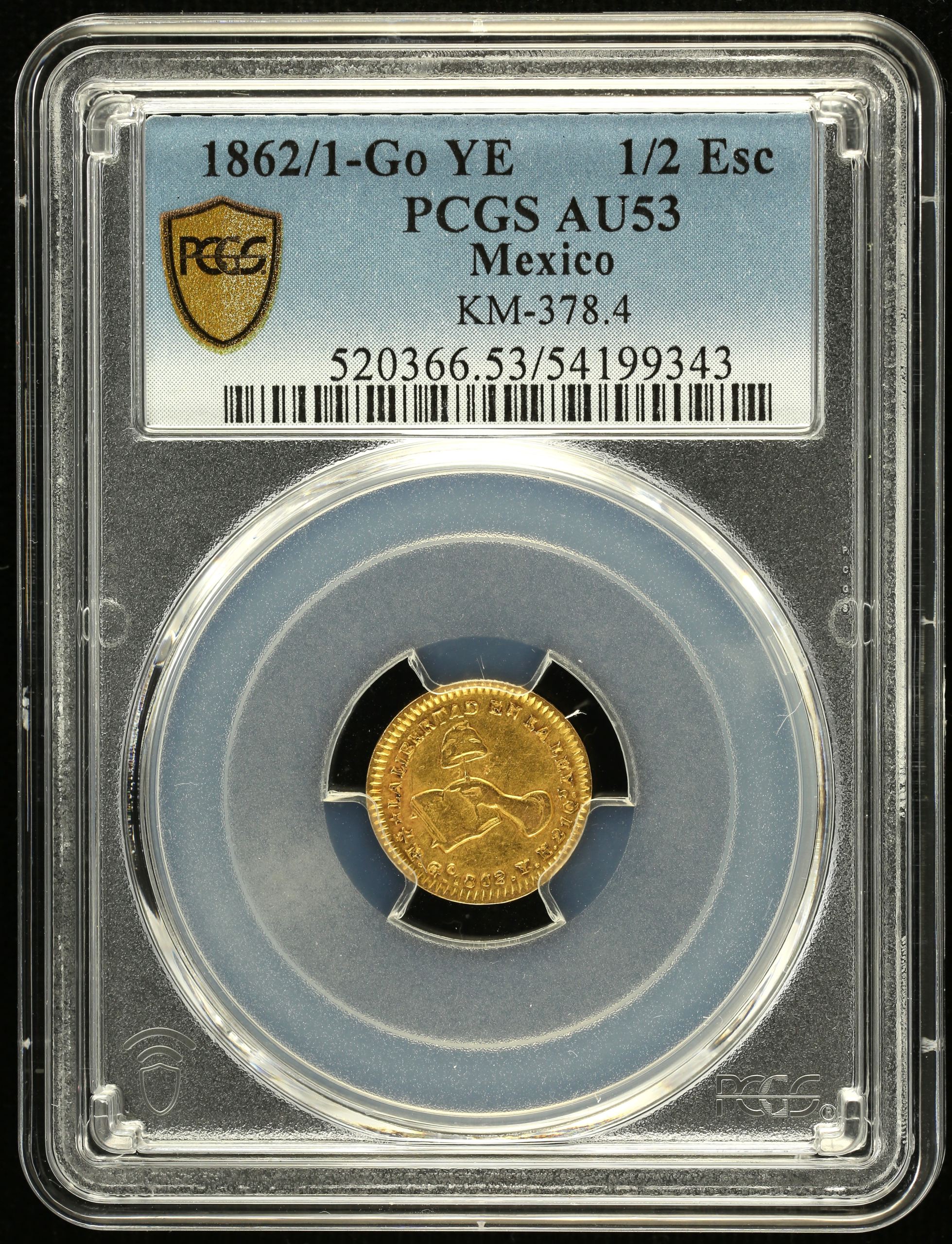 Republic Gold 1/2 Escudo 1862/1 Go YE PCGS AU53 KM-378.4 0149382