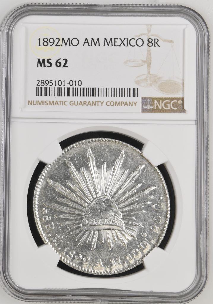 Mexico City 8 Reales 1892 Mo AM NGC MS62 0149482