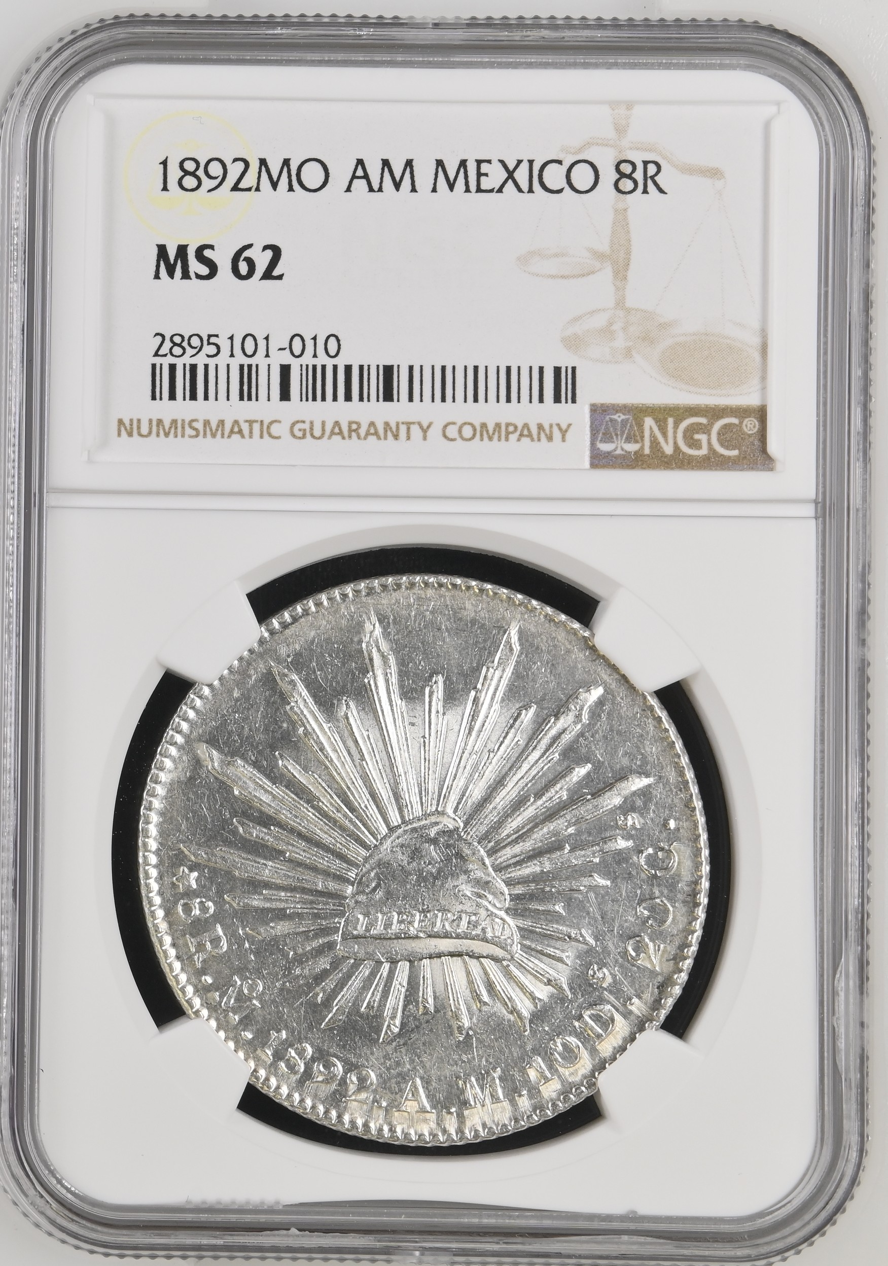 Mexico City 8 Reales 1892 Mo AM NGC MS62 0149482