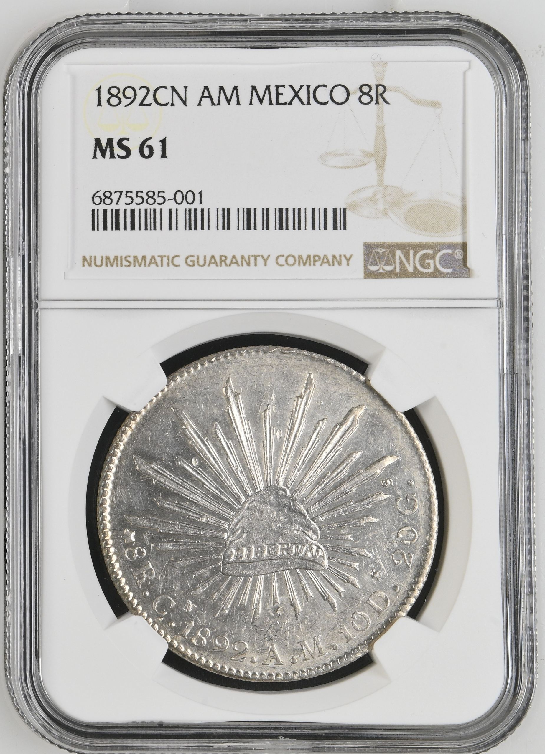 Culiacan 8 Reales 1892 Cn AM NGC MS61 0149483
