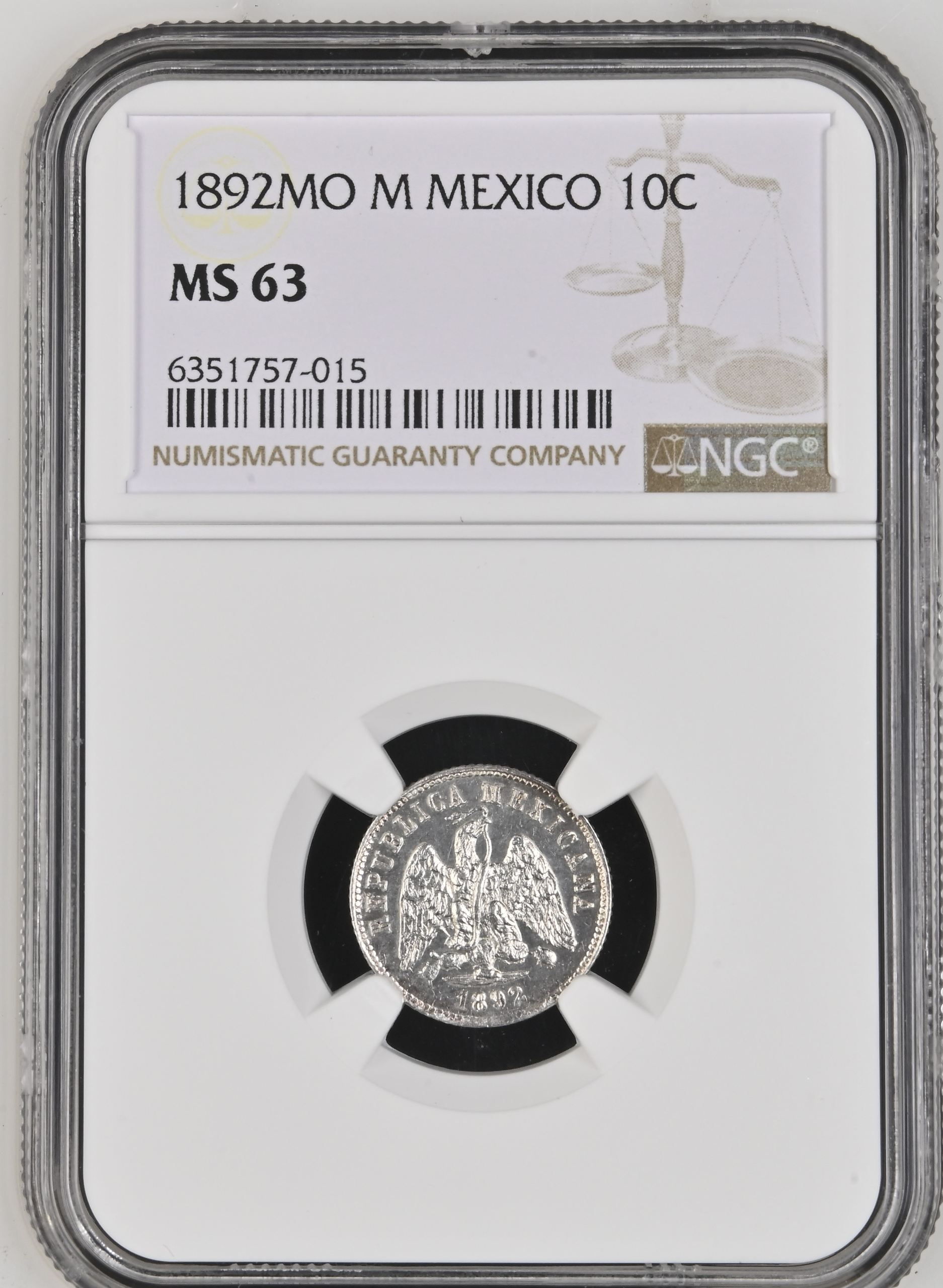 Republic Silver & Minors 10 Centavo 1892 Mo M NGC MS63 0149487