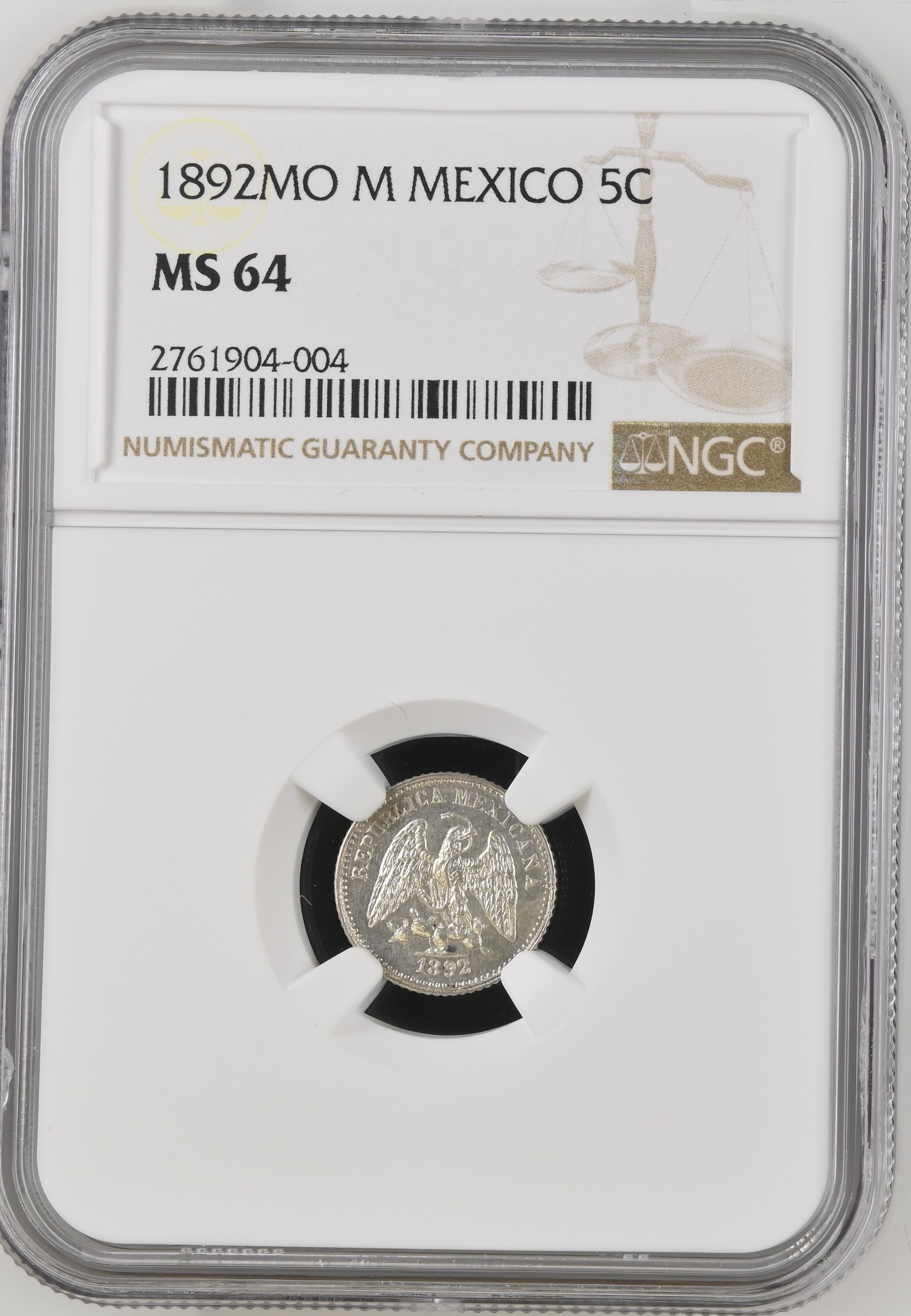 Republic Silver & Minors 5 Centavo 1892 Mo M NGC MS64 0149488