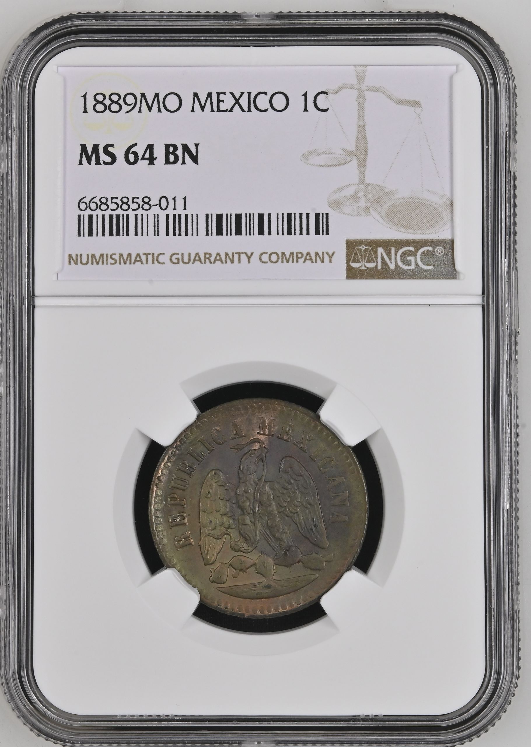 Republic Silver & Minors Centavo 1889 Mo NGC MS64BN 0149490