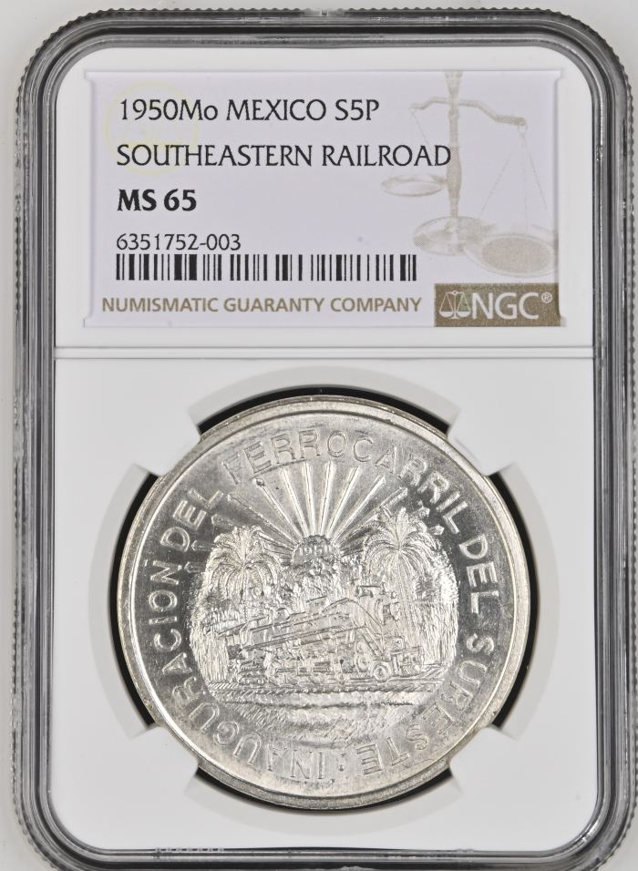 Modern Silver & Minors 5 Peso 1950 Mo NGC MS65 0149491Modern Silver & Minors 5 Peso 1950 Mo NGC MS65 0149491