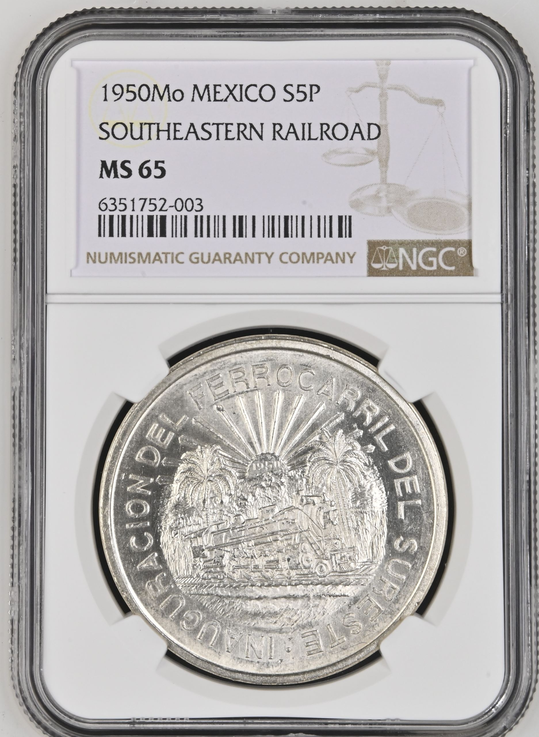 Modern Silver & Minors 5 Peso 1950 Mo NGC MS65 0149491
