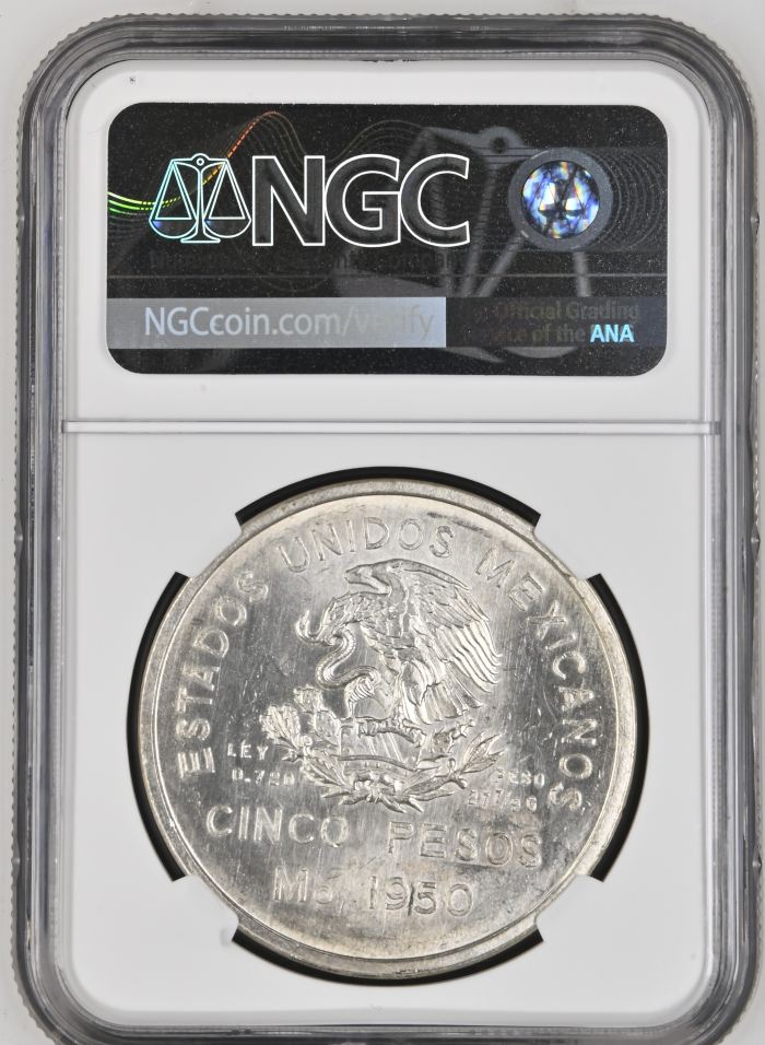 Modern Silver & Minors 5 Peso 1950 Mo NGC MS65 0149491Modern Silver & Minors 5 Peso 1950 Mo NGC MS65 0149491 - Image 2