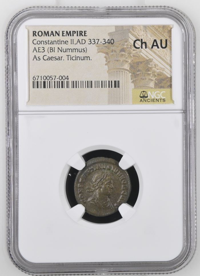 Roman Imperial Ticinum Constantine II 337-340 AD AE 3 NGC Ch AU 0149590Roman Imperial Ticinum Constantine II 337-340 AD AE 3 NGC Ch AU 0149590