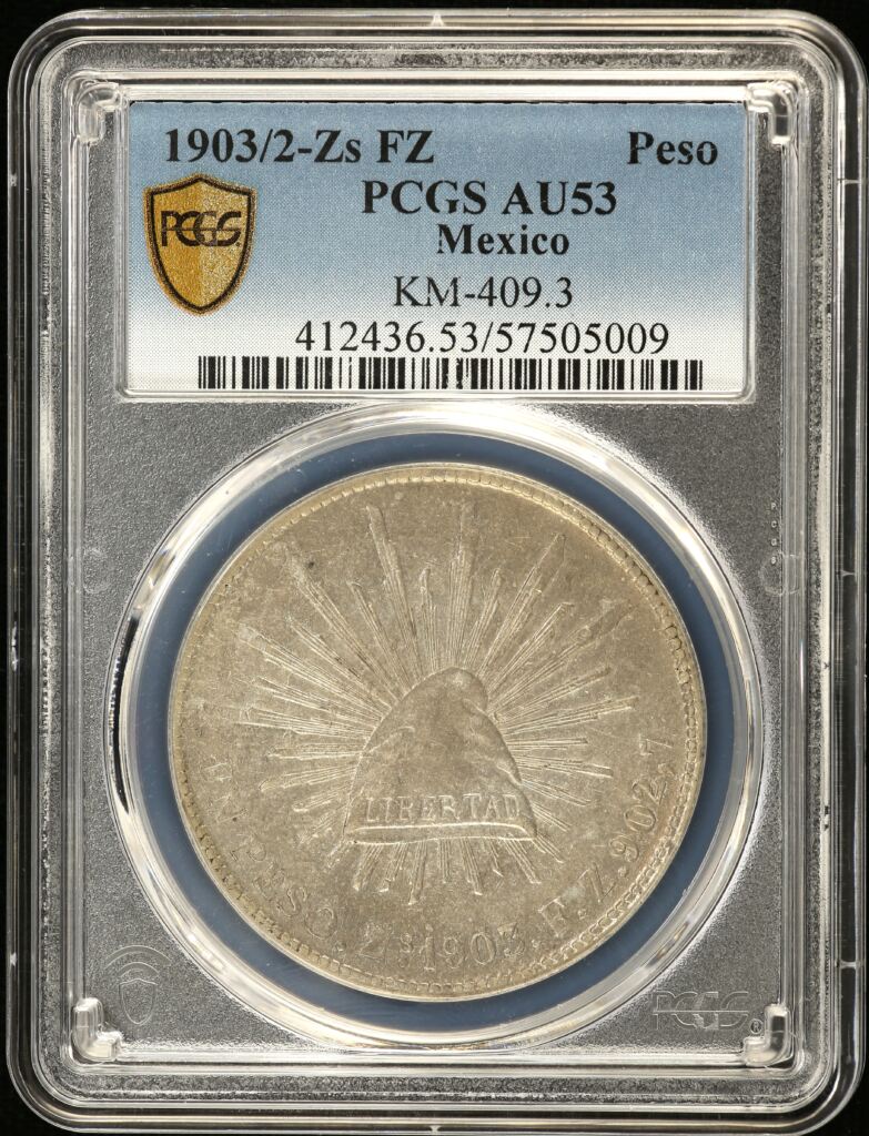 Republic Silver & Minors Peso 1903/2 Zs FZ KM-409.3 PCGS AU53 0149342