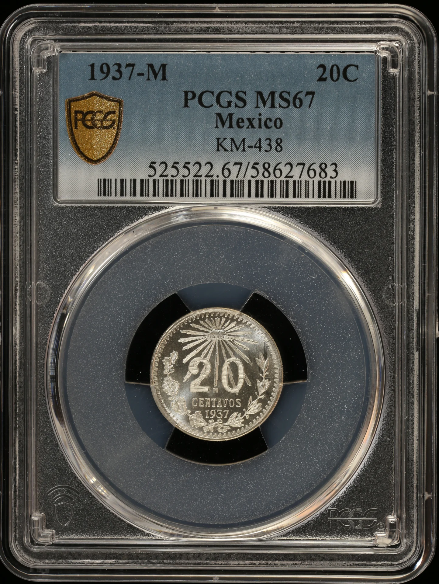 20 Centavo Mexican Coins Modern Silver & Minors Modern Silver & Minors 20 Centavo 1937 M KM-438 PCGS MS67 0147618 Modern Silver & Minors 20 Centavo 1937 M KM-438 PCGS MS67 0147618