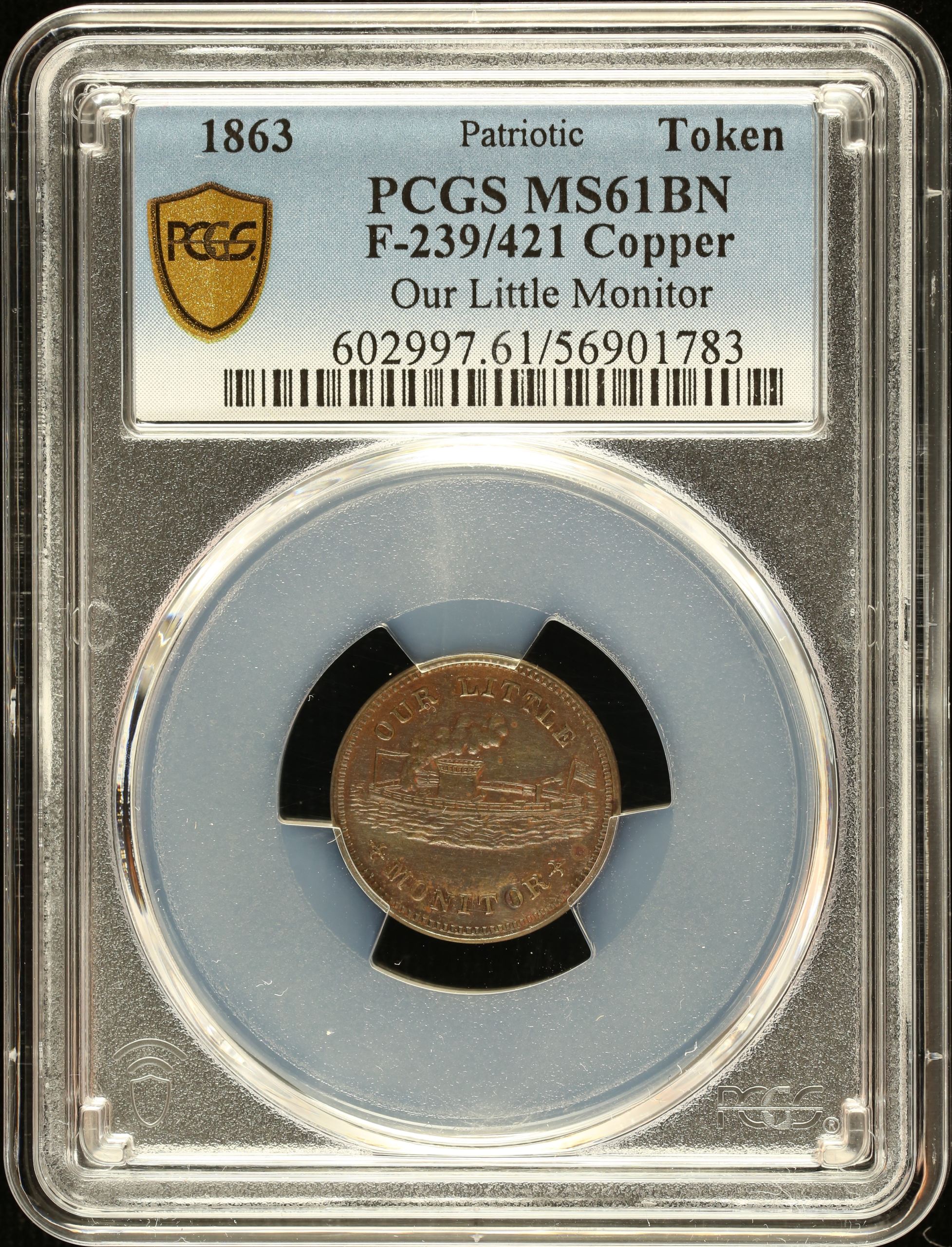 United States Our Little Monitor Copper Token 1863 F-239/421 PCGS MS61BN 0148547