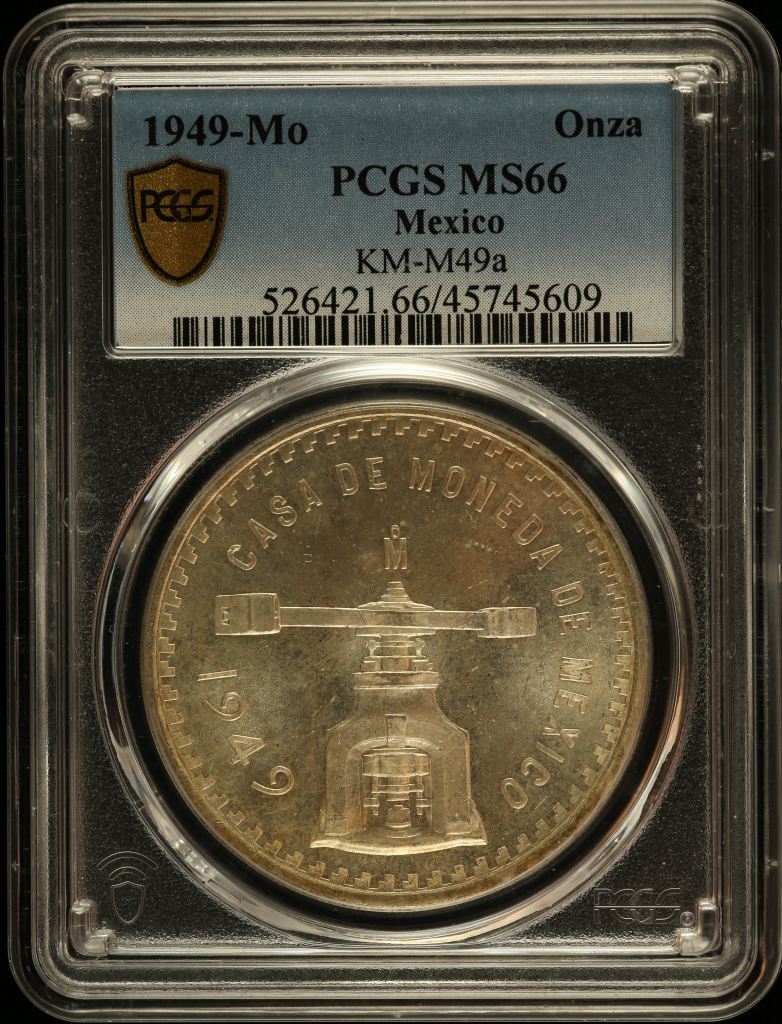 Modern Silver & Minors Onza 1949 Mo KM-M49a PCGS MS66 0148576