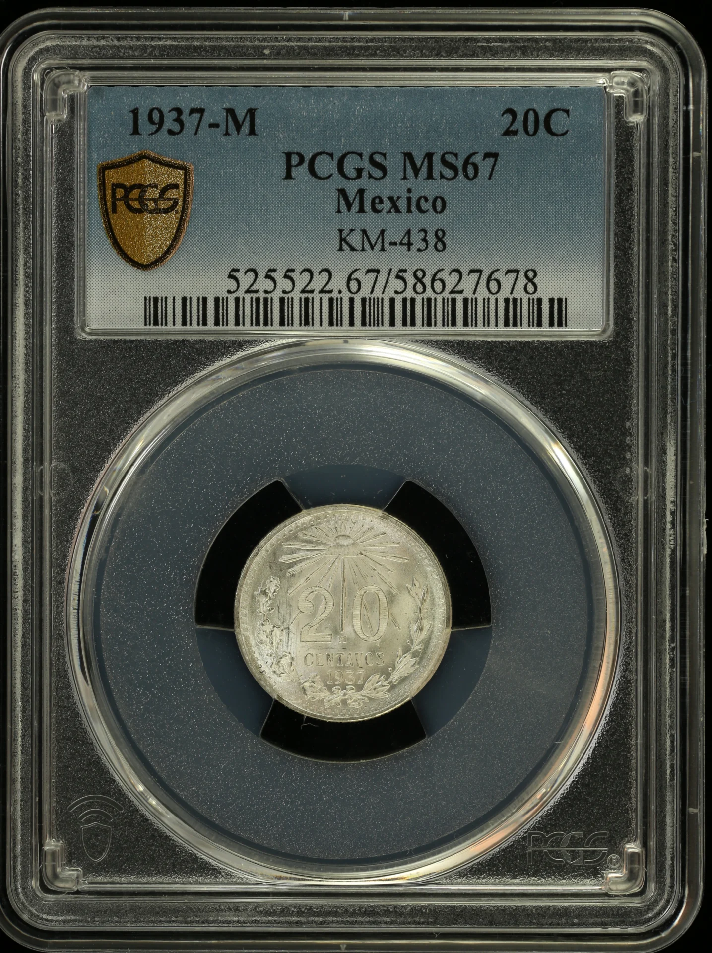 20 Centavo Mexican Coins Modern Silver & Minors Modern Silver & Minors 20 Centavo 1937 M KM-438 PCGS MS67 0147620 Modern Silver & Minors 20 Centavo 1937 M KM-438 PCGS MS67 0147620Modern Silver & Minors 20 Centavo 1937 M KM-438 PCGS MS67 0147620