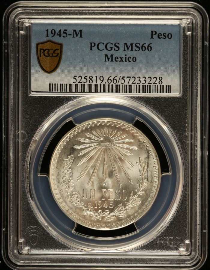 Modern Silver & Minors Peso 1945 M PCGS MS66 0149345Modern Silver & Minors Peso 1945 M PCGS MS66 0149345