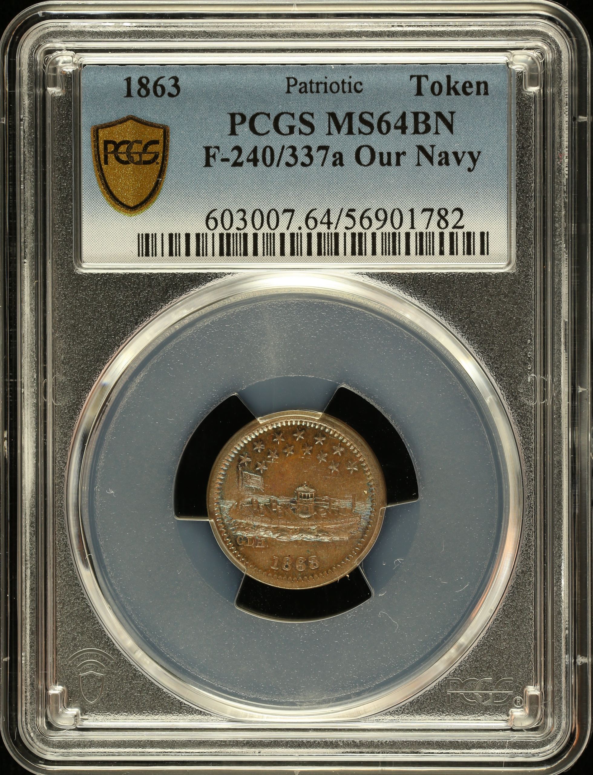United States Our Navy Copper Token 1863 F-240/337a PCGS MS64BN 0148549