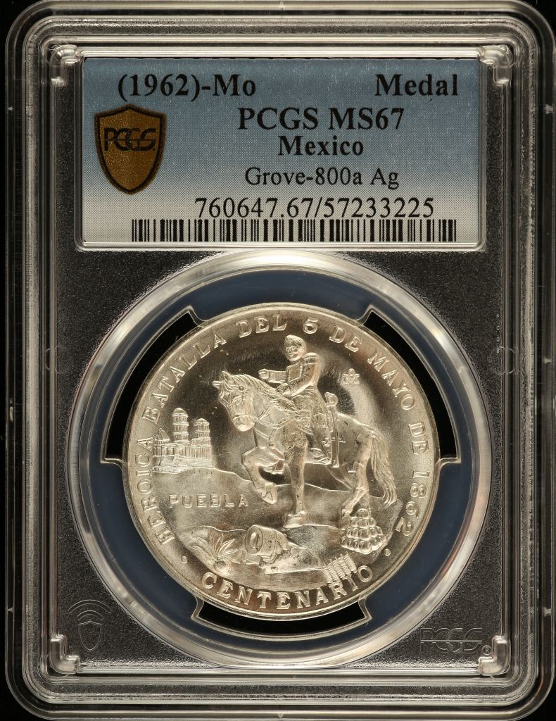 Medals & Tokens Battle of Cinco de Mayo Silver Centennial Medal (1962) Mo PCGS MS67 Grove-800a 0149350